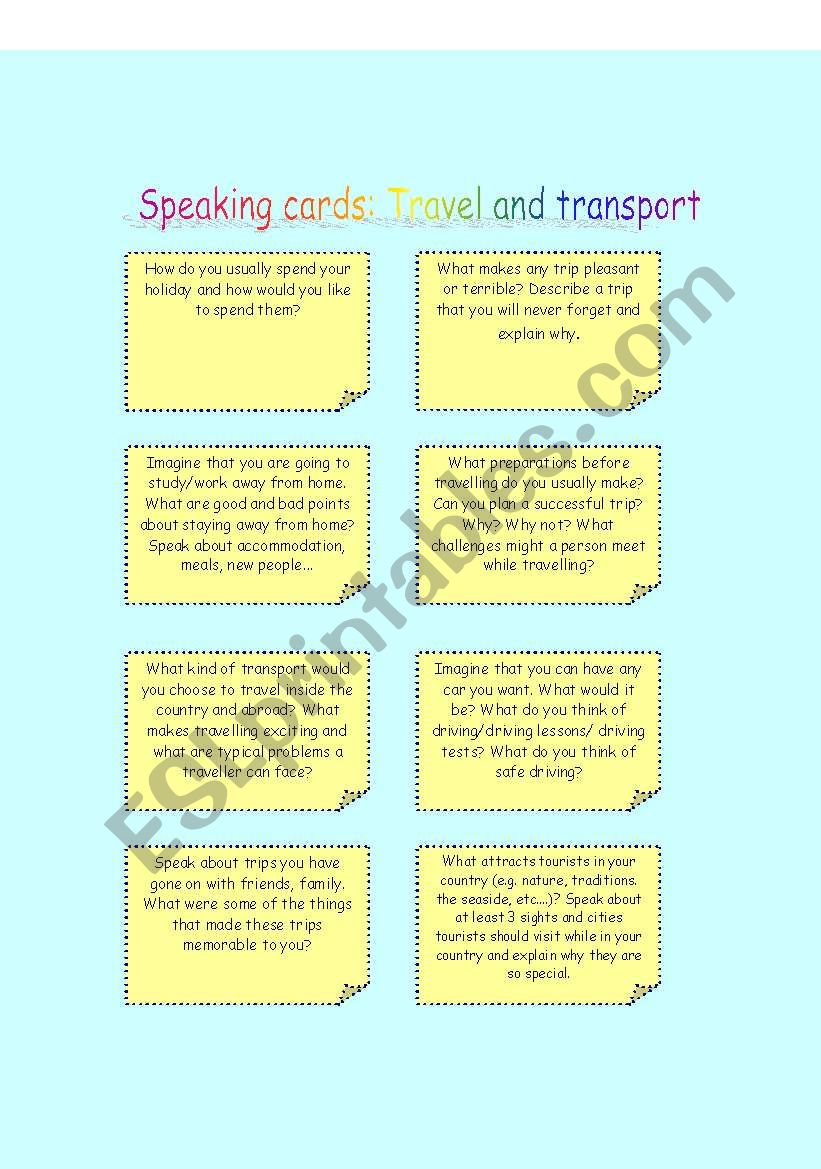 Speaking cards: travel and transport