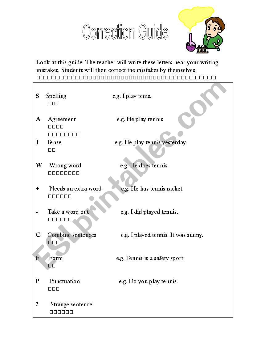 correction guide worksheet