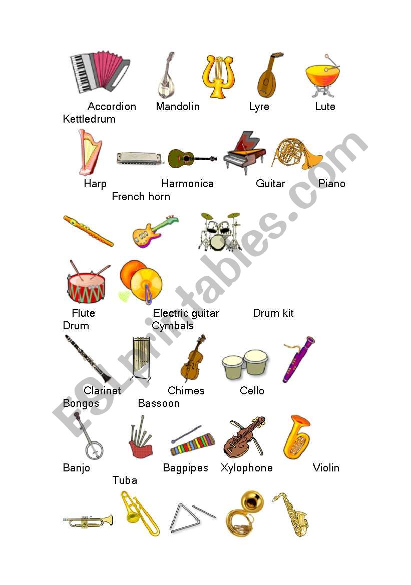 musicle instrument worksheet