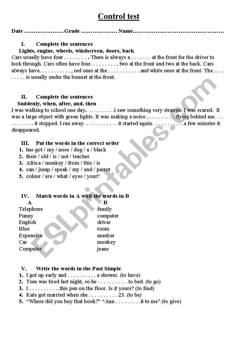 Control test worksheet