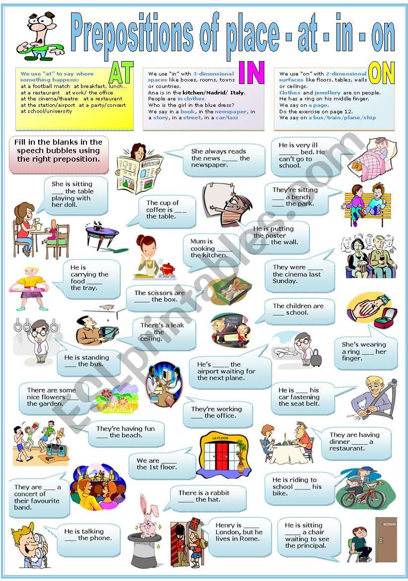 PREPOSITIONS OF PLACE - AT - IN - ON