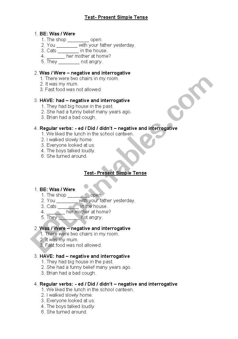 The Past Simple Tense worksheet