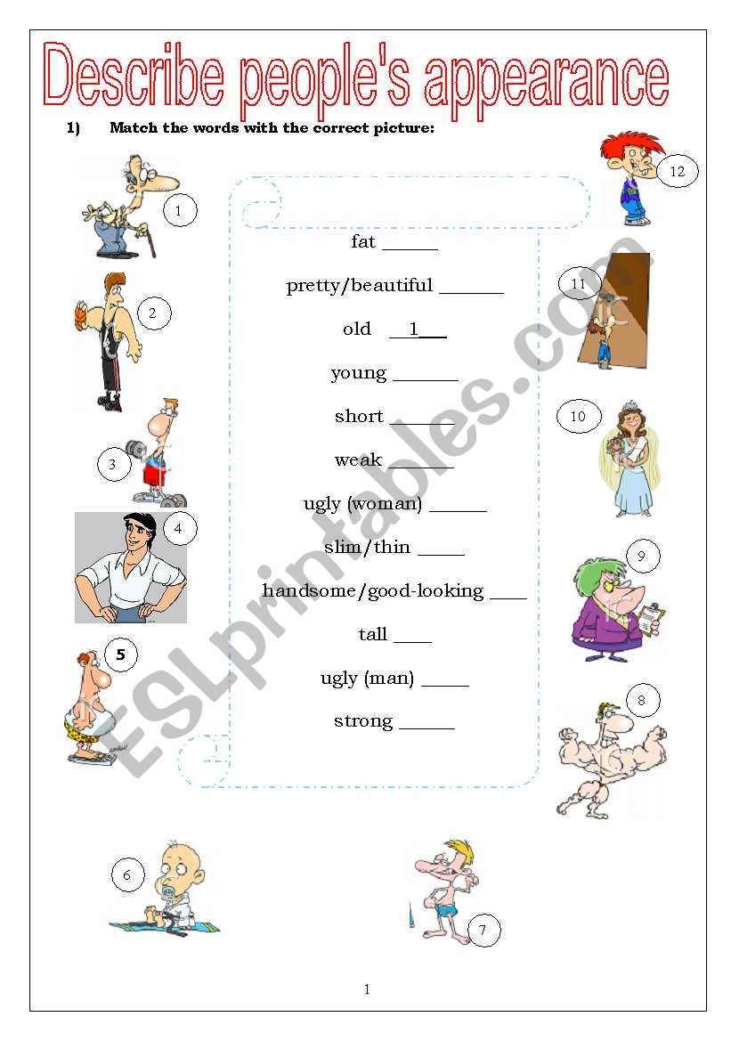 describe peoples appearance worksheet