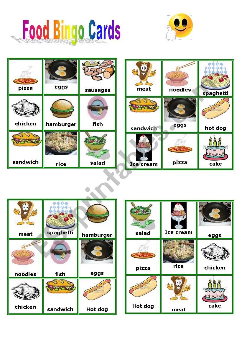 Food - Bingo Cards part 1 worksheet
