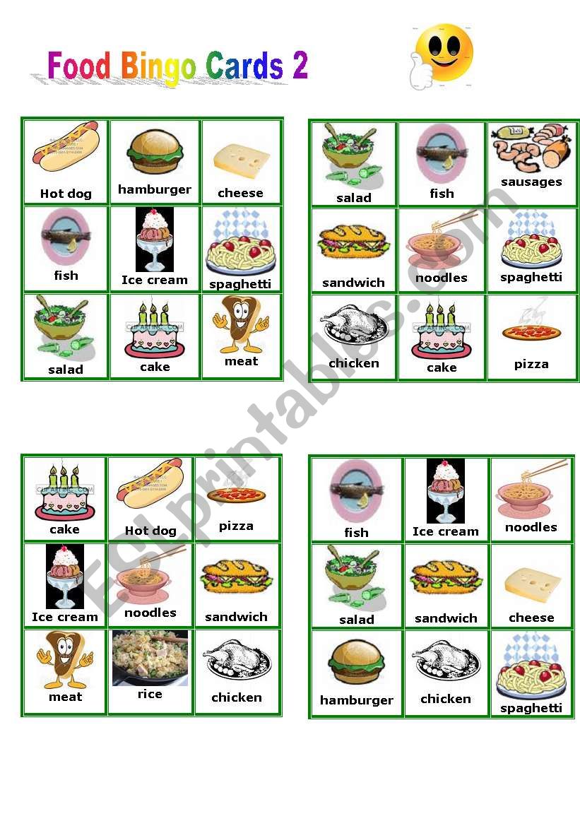 Food - Bingo Cards part 2 worksheet