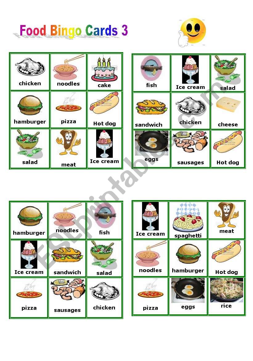 Food - Bingo Cards part 3 worksheet