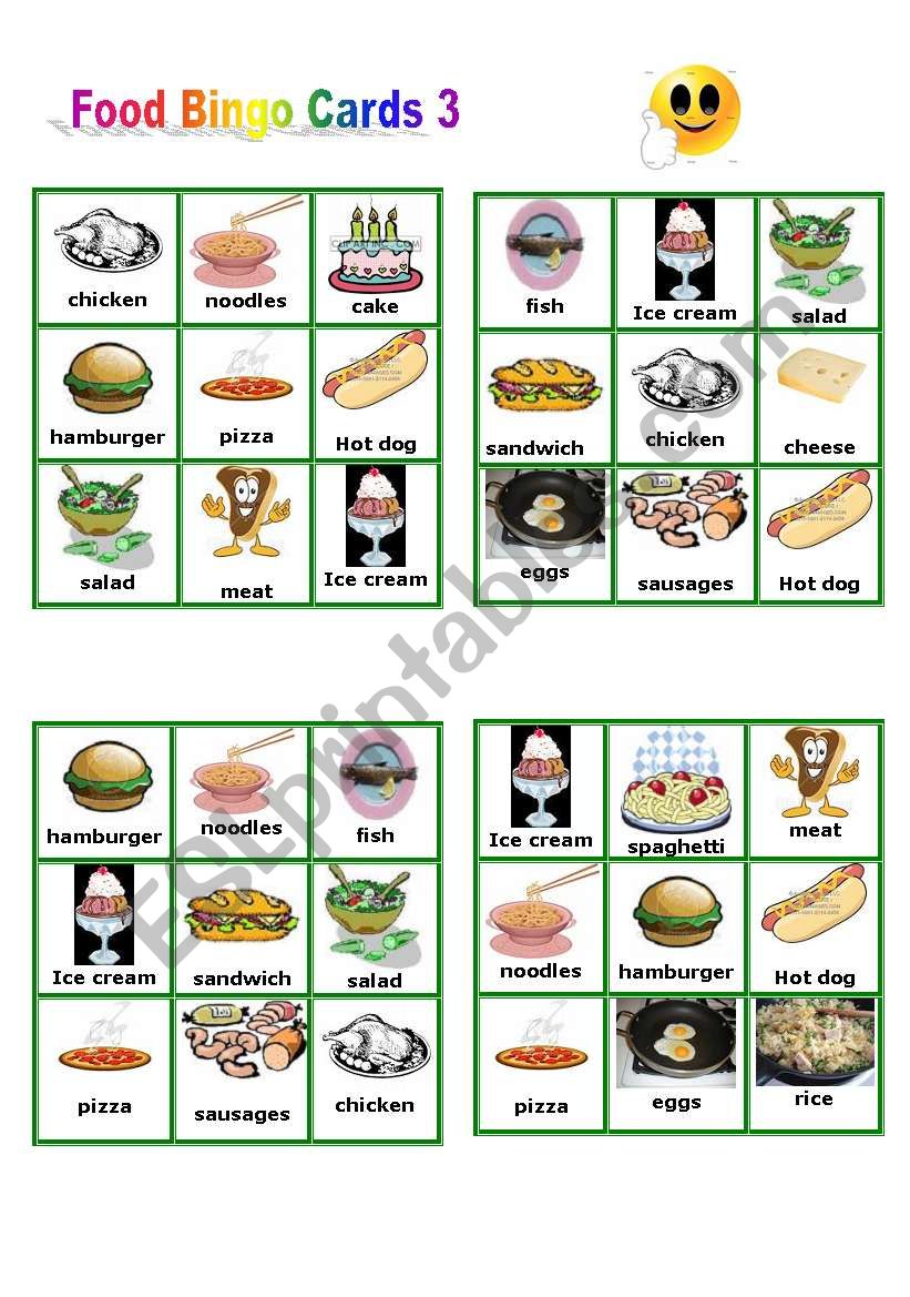 Food - Bingo Cards part 3 worksheet