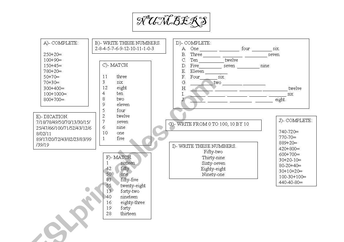 Numbers worksheet