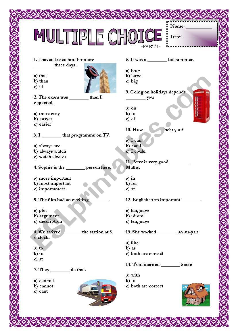 Multiple Choice (Part 1) Grammar & False friends