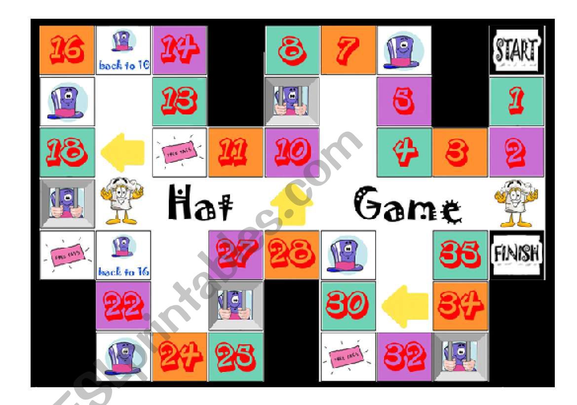 Hat Game Board 1/3 worksheet