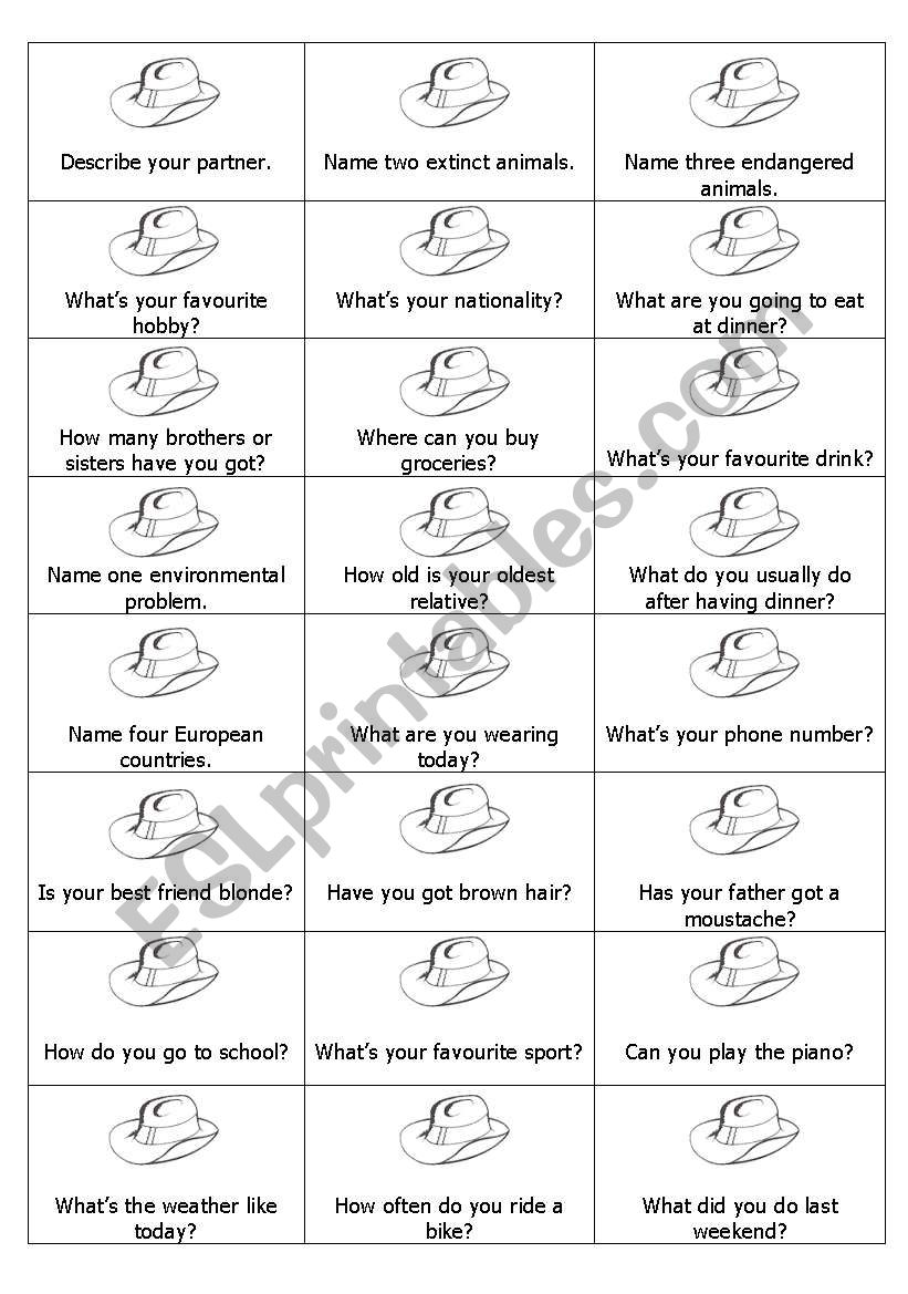 Hat Game - Questions 2/3 worksheet
