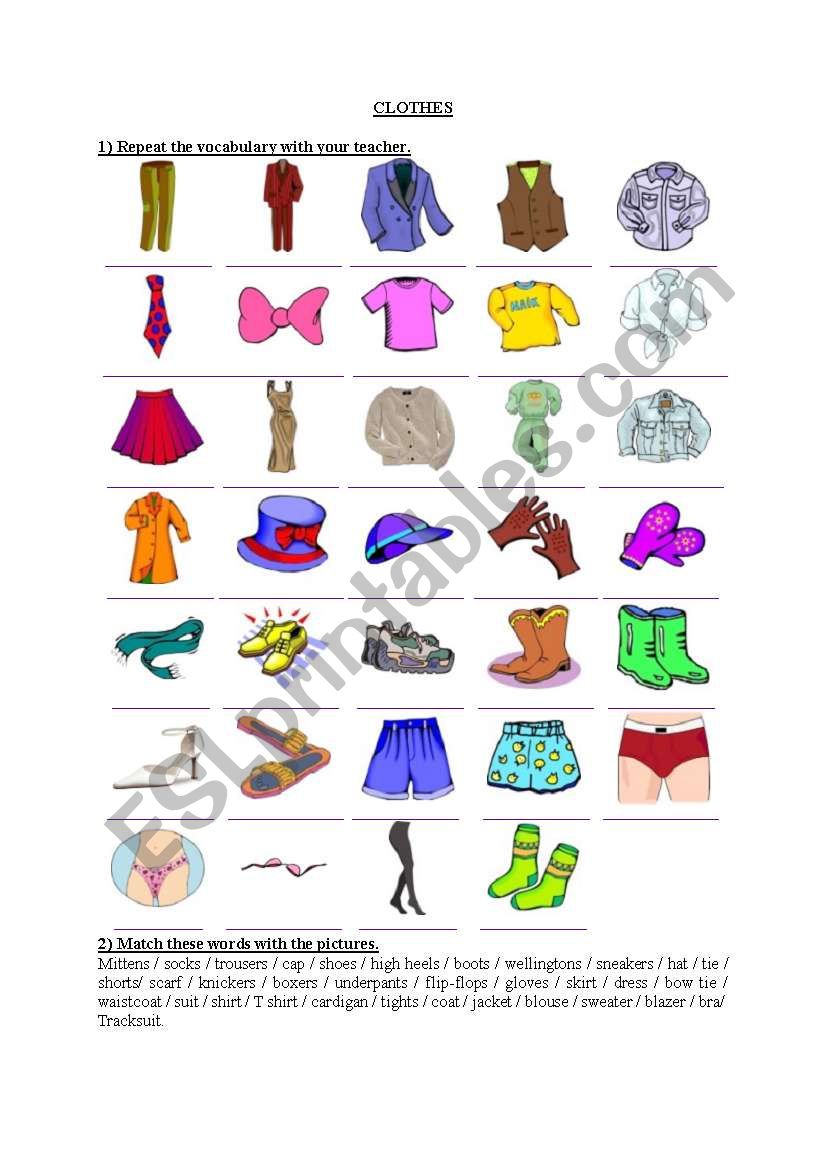 Clothes.pictures worksheet