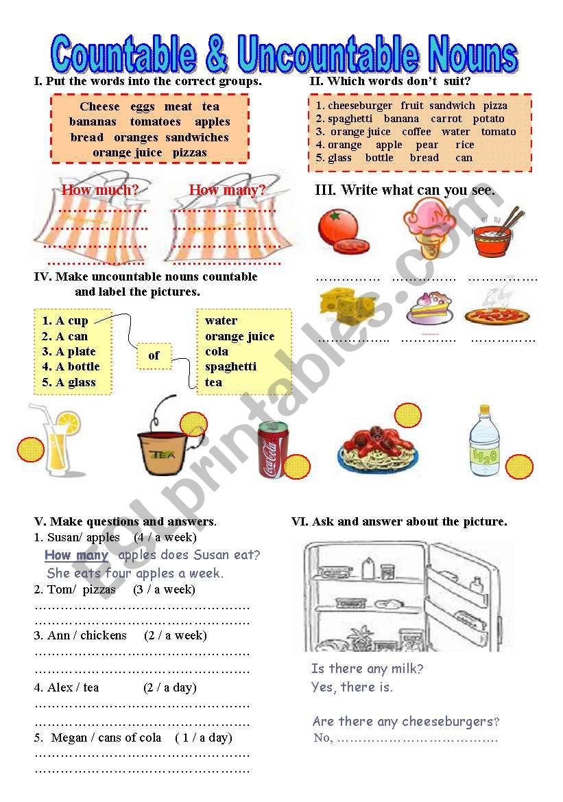 COUNTABLE & UNCOUNTABLE NOUNS worksheet