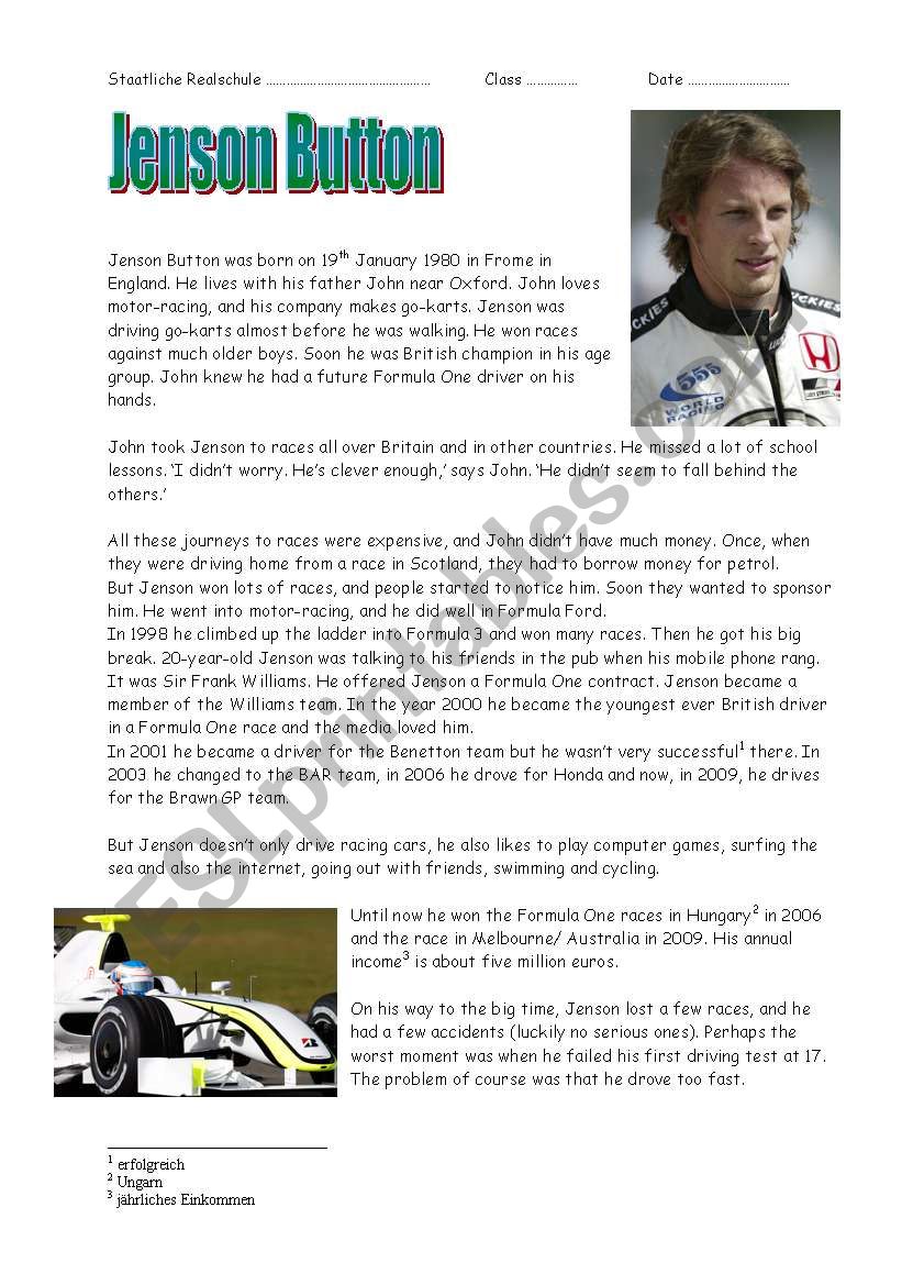 Jenson Button worksheet