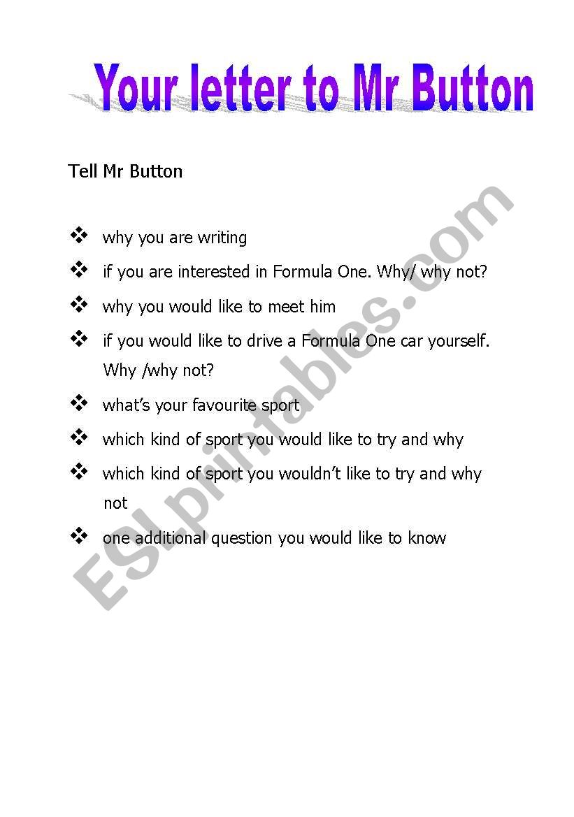 Letter to Mr Button worksheet