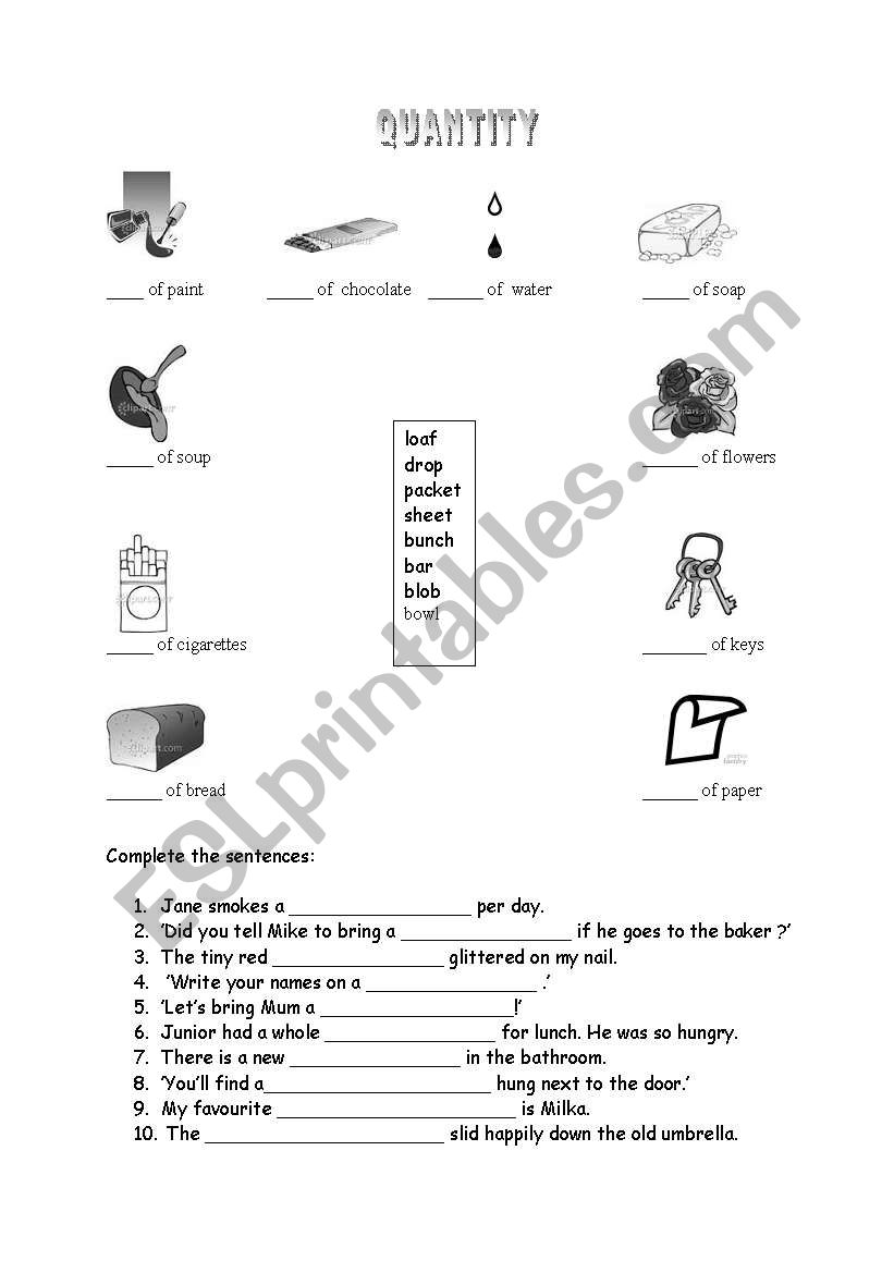 Quantity worksheet