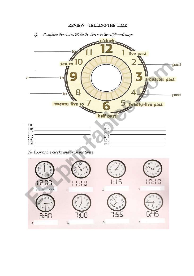 Clocks - Telling the time worksheet