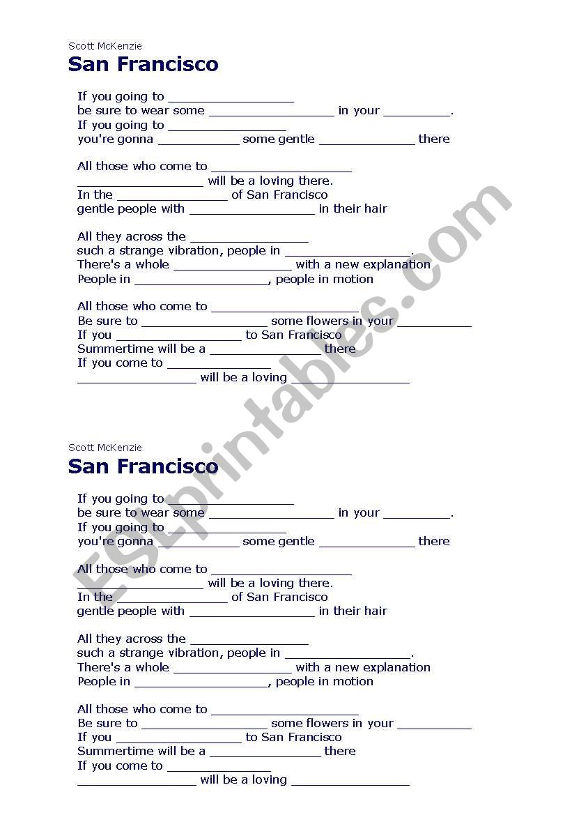 San Francisco song worksheet