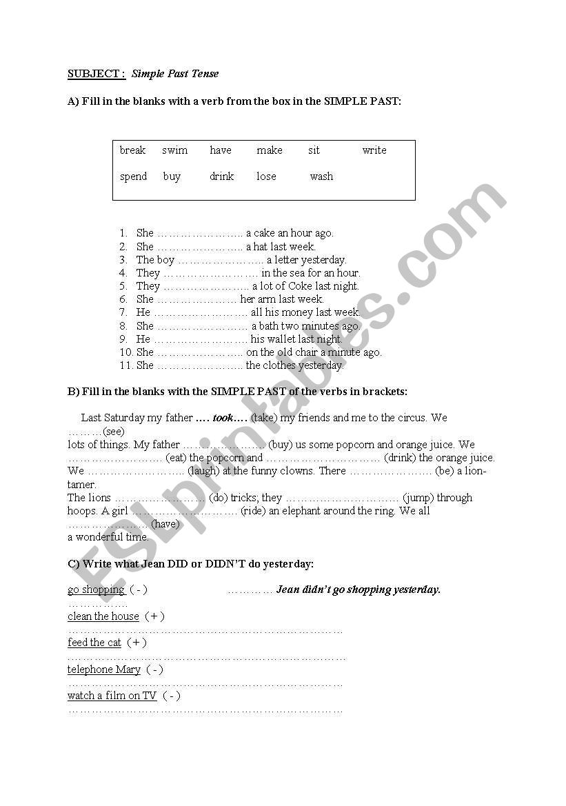 past simple worksheet