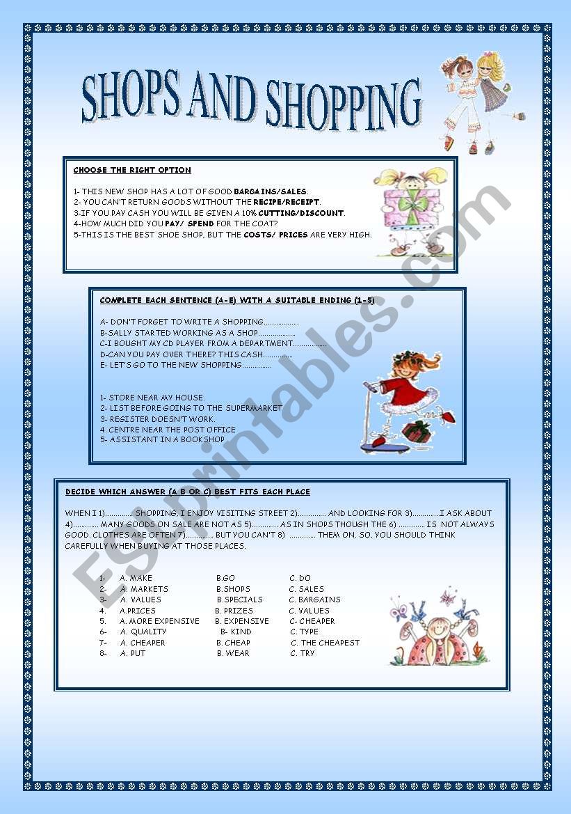 SHOPS AND SHOPPING worksheet