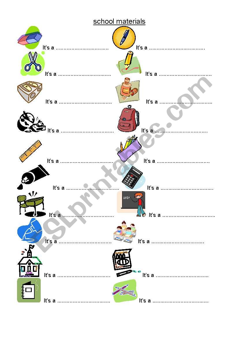 school materials worksheet