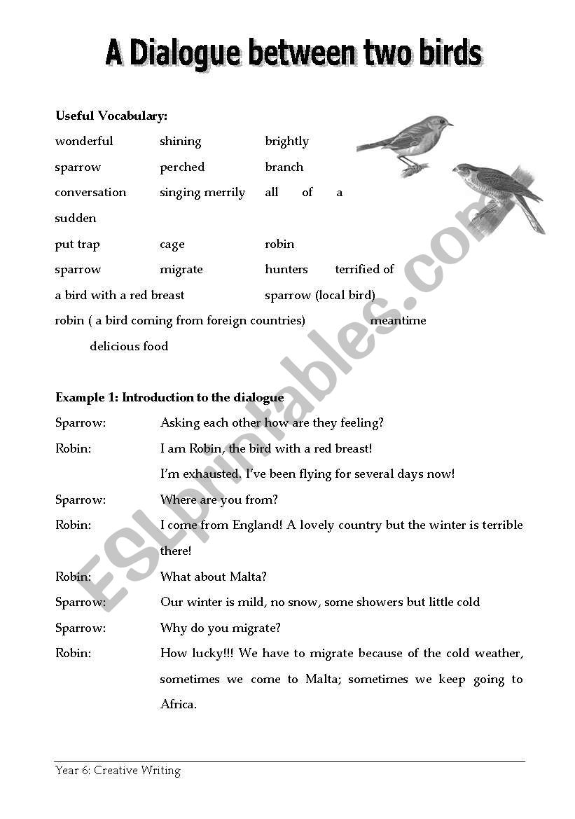 A Dialogue between two birds  worksheet