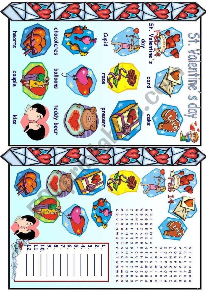 St. ValentineÂ´s day worksheet