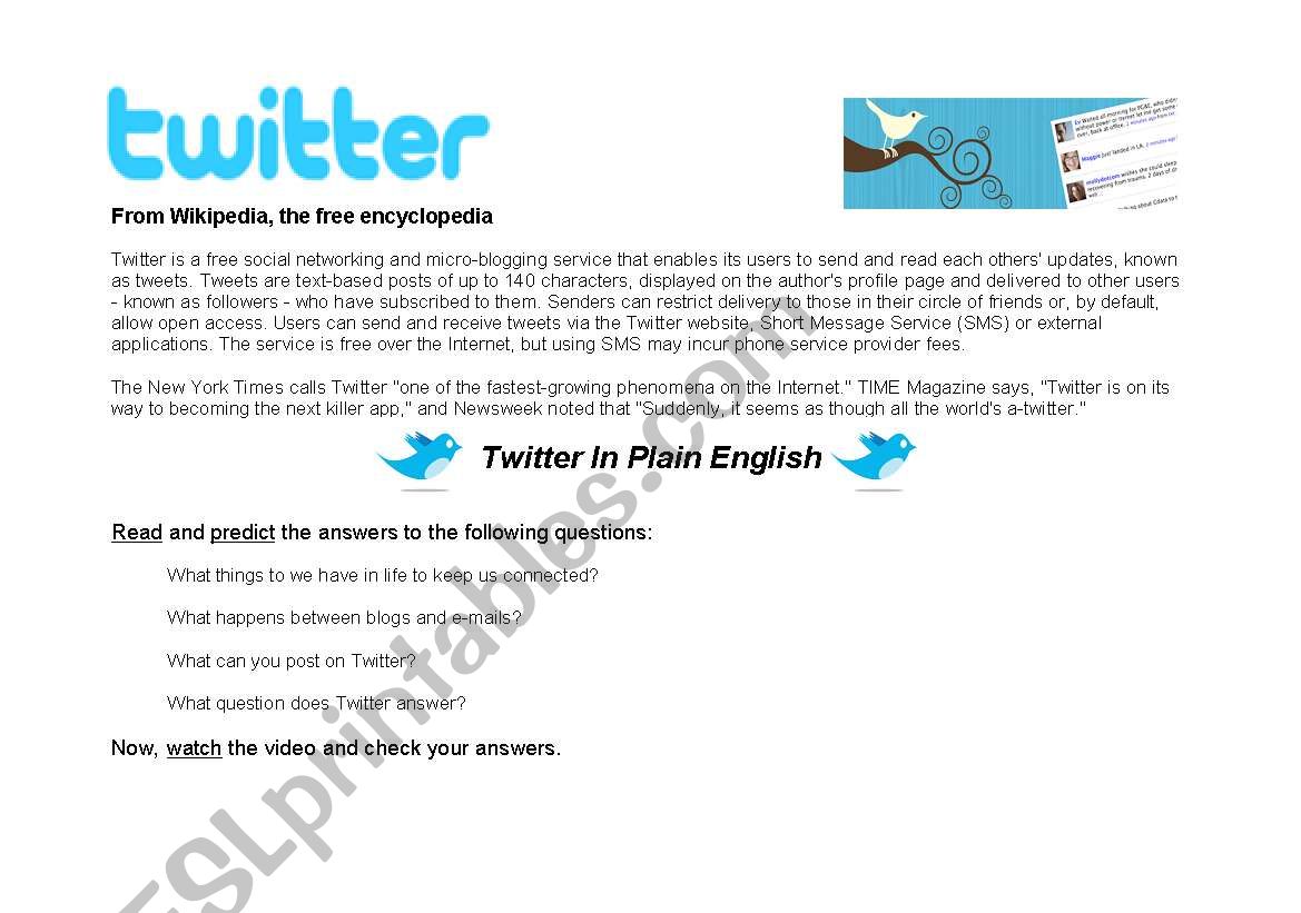 Twitter worksheet