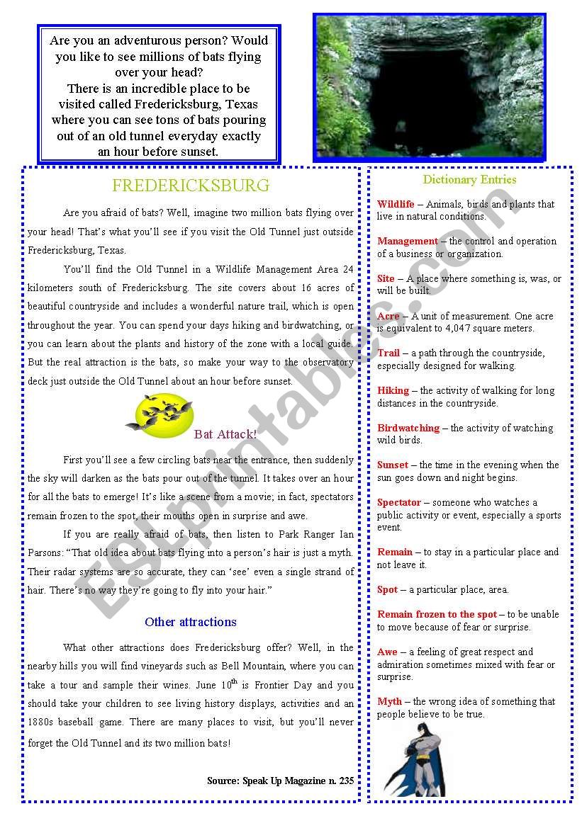 Travel - Fredericksburg,Texas worksheet