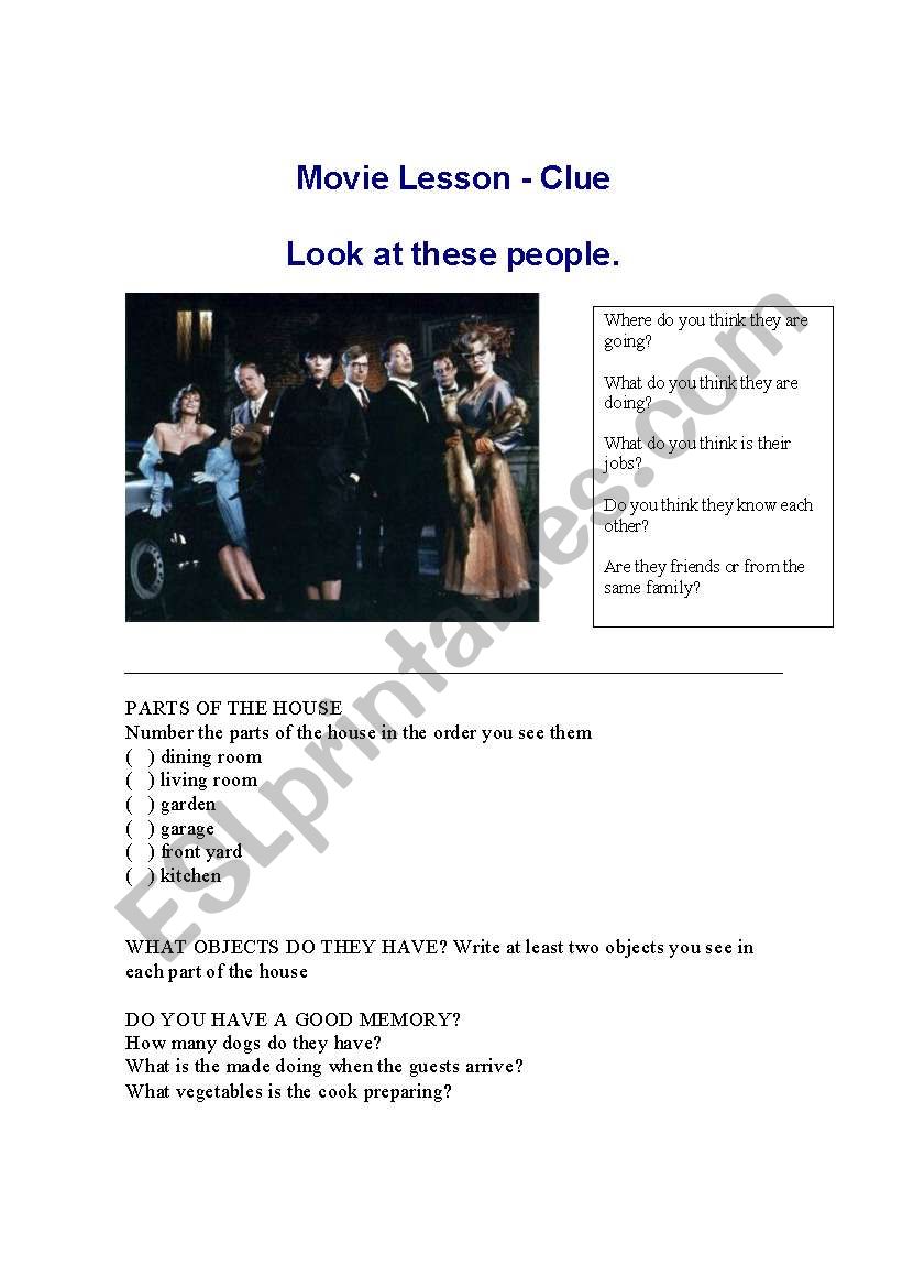 Movie Lesson - Clue worksheet