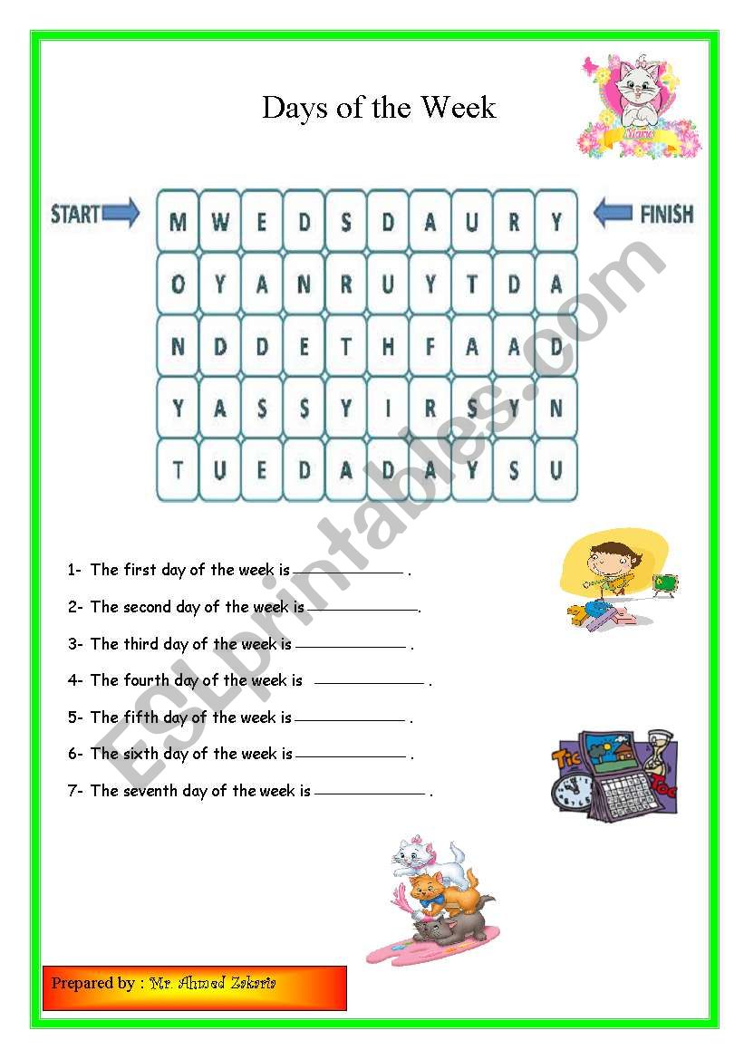 days of the week worksheet