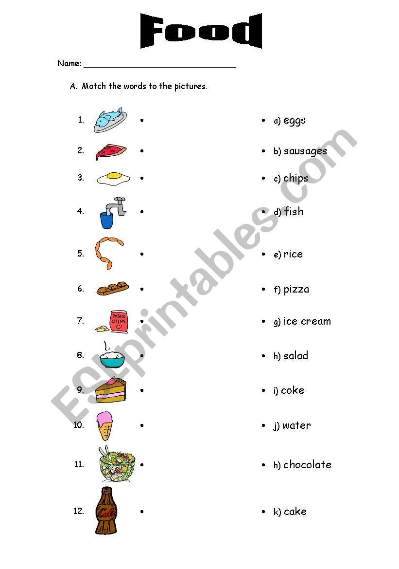 Food matching worksheet