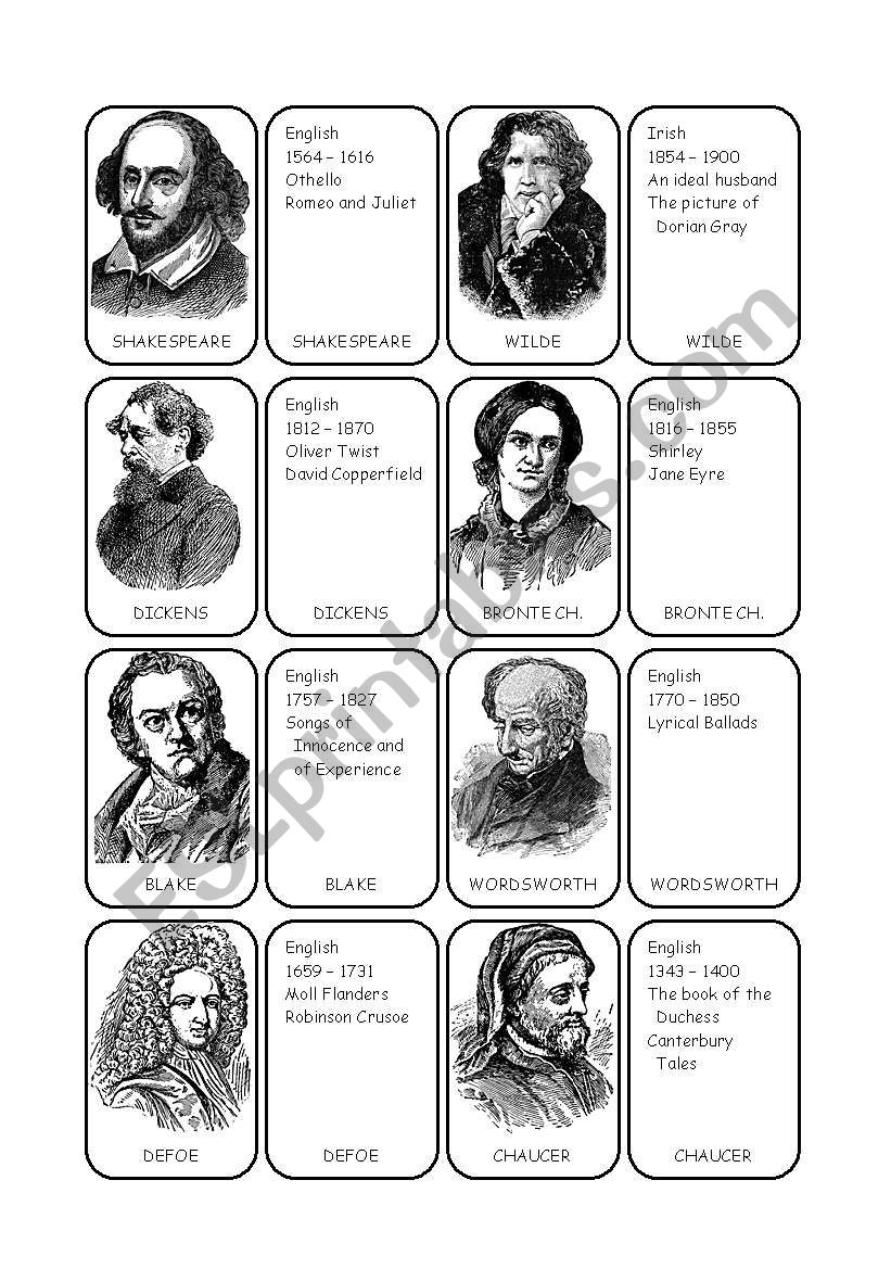 FAMOUS WRITERS - GAME 1/2 worksheet