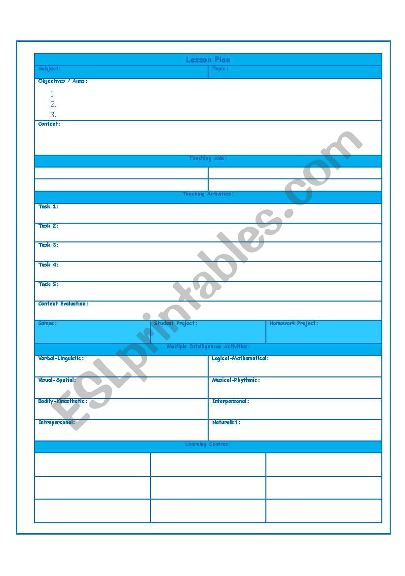 Lesson Plan Format worksheet