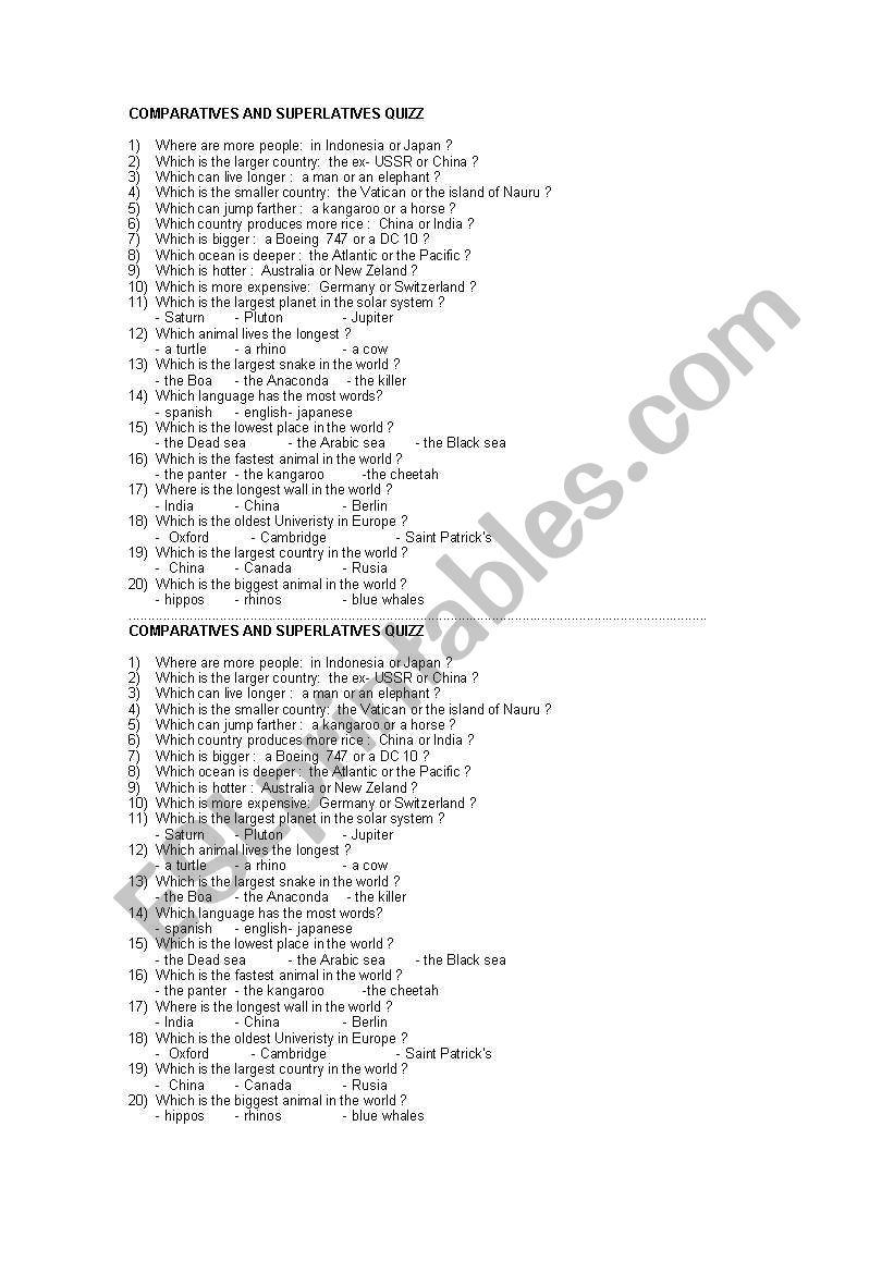 Comparatives and Superlatives quizz