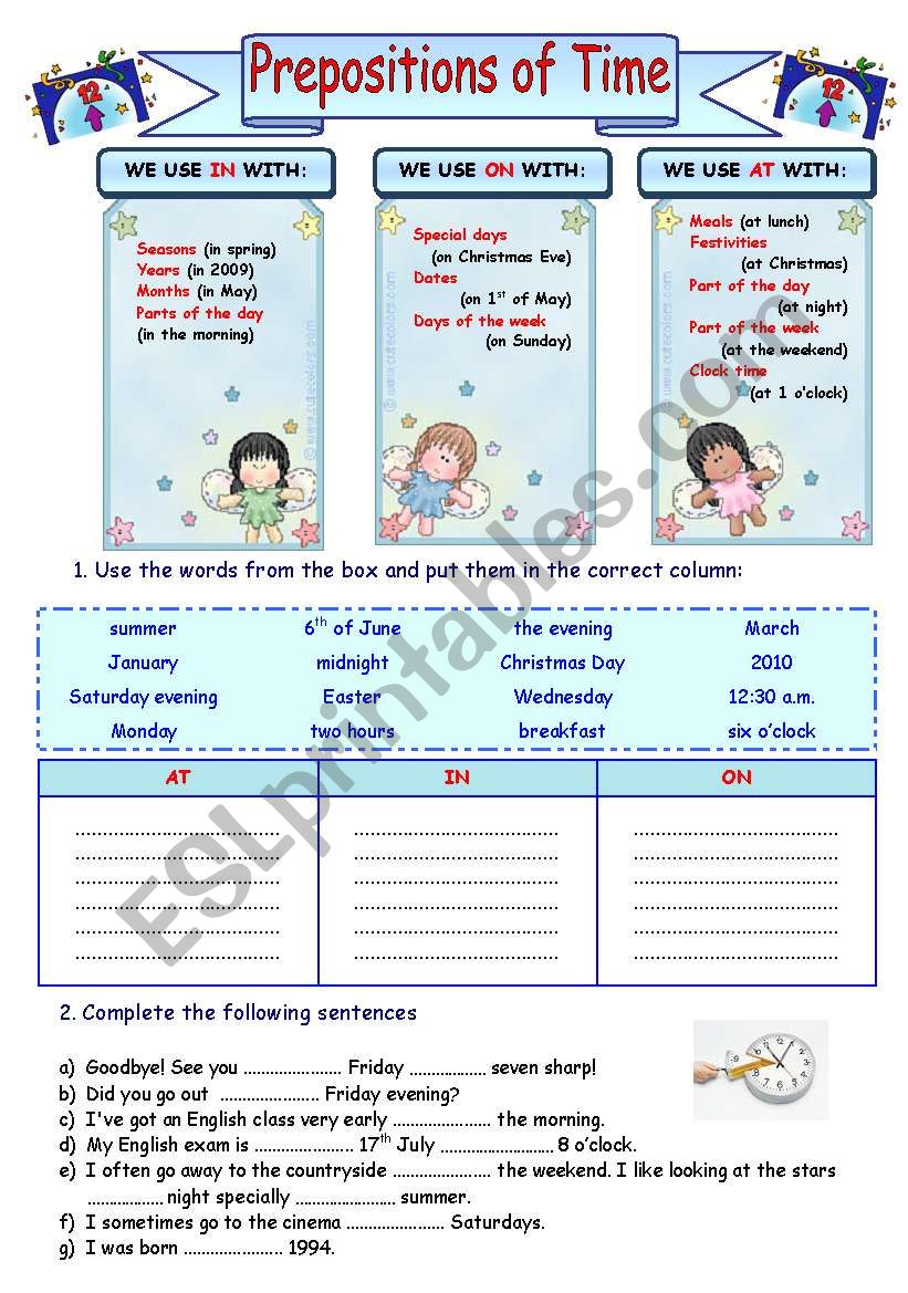 PREPOSITIONS OF TIME worksheet