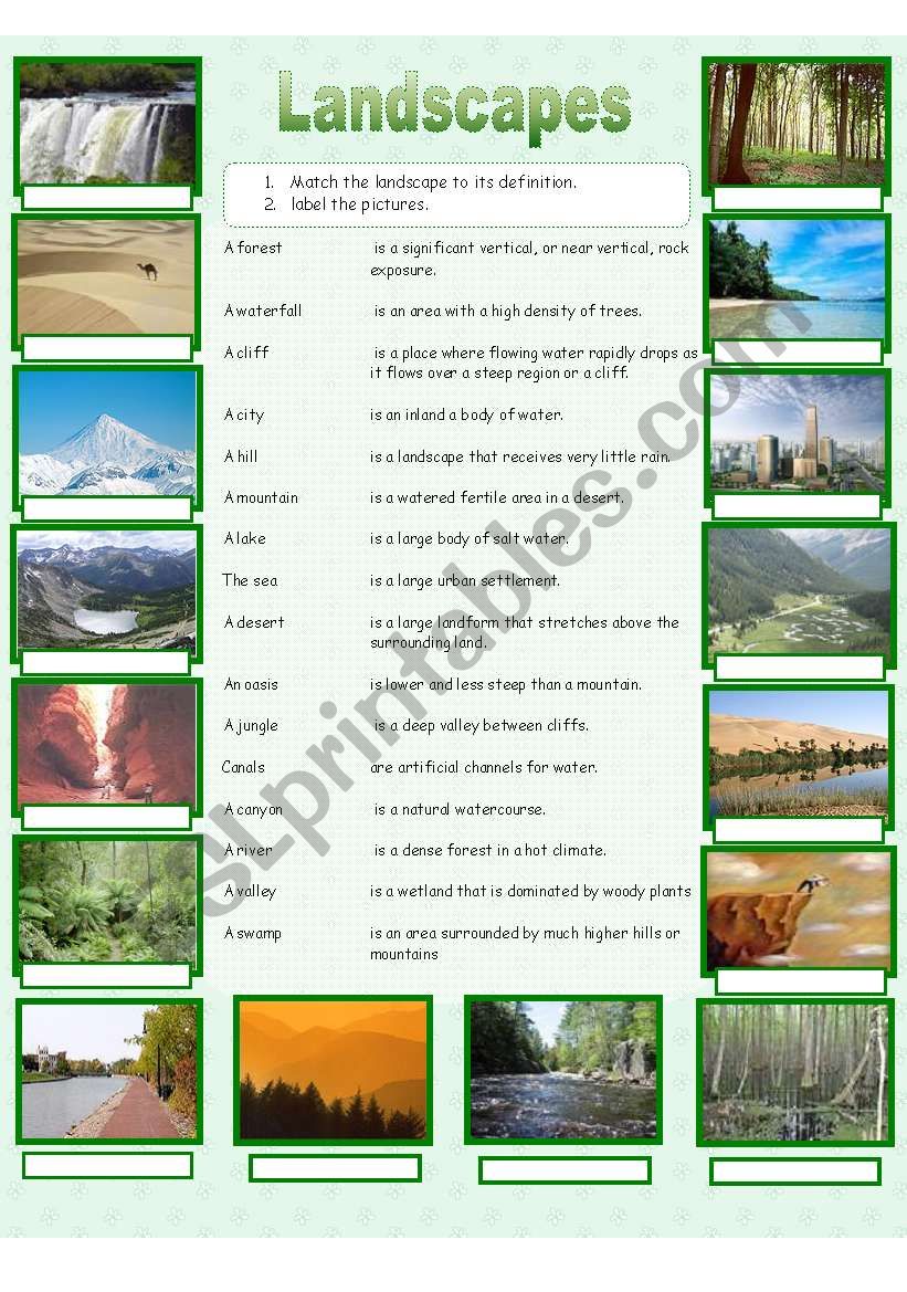 Landscapes worksheet