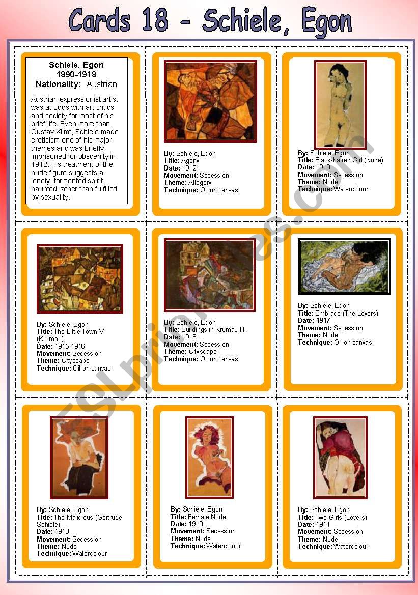 Cards 18- Schiele, Egon worksheet