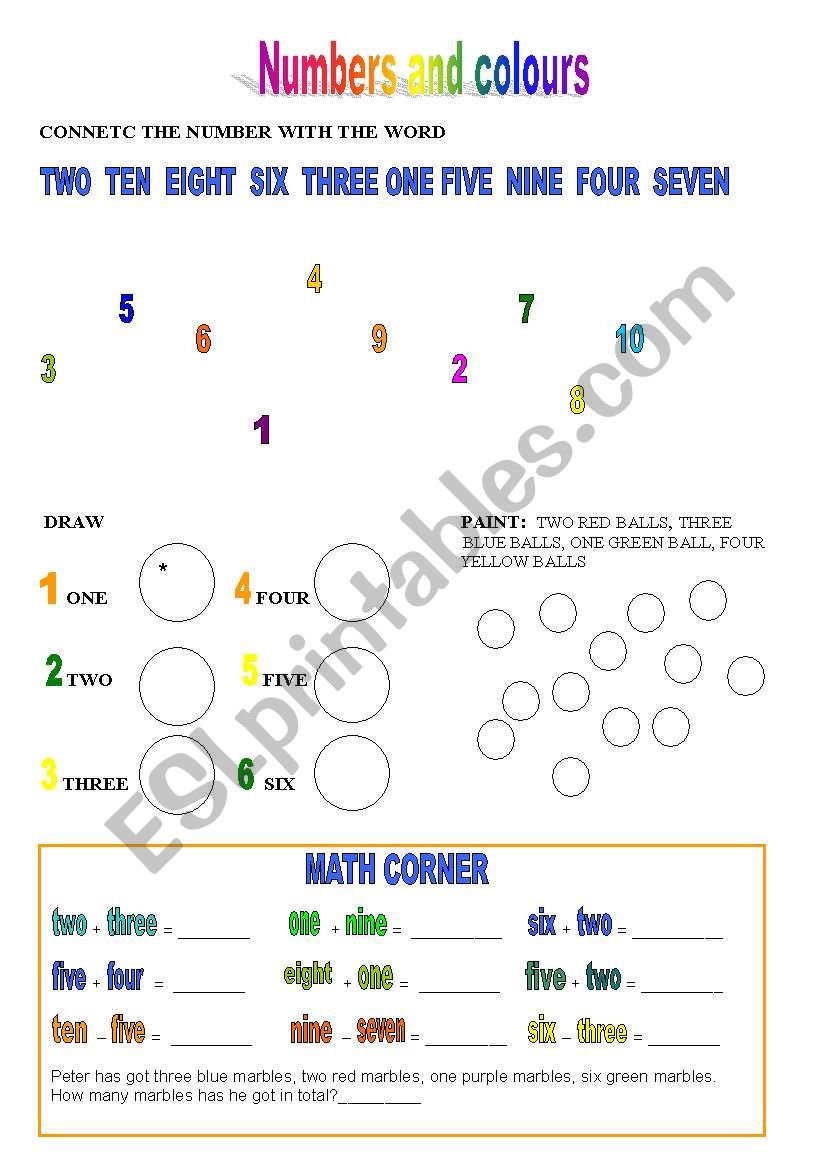 NUMBERS AND COLOURS worksheet