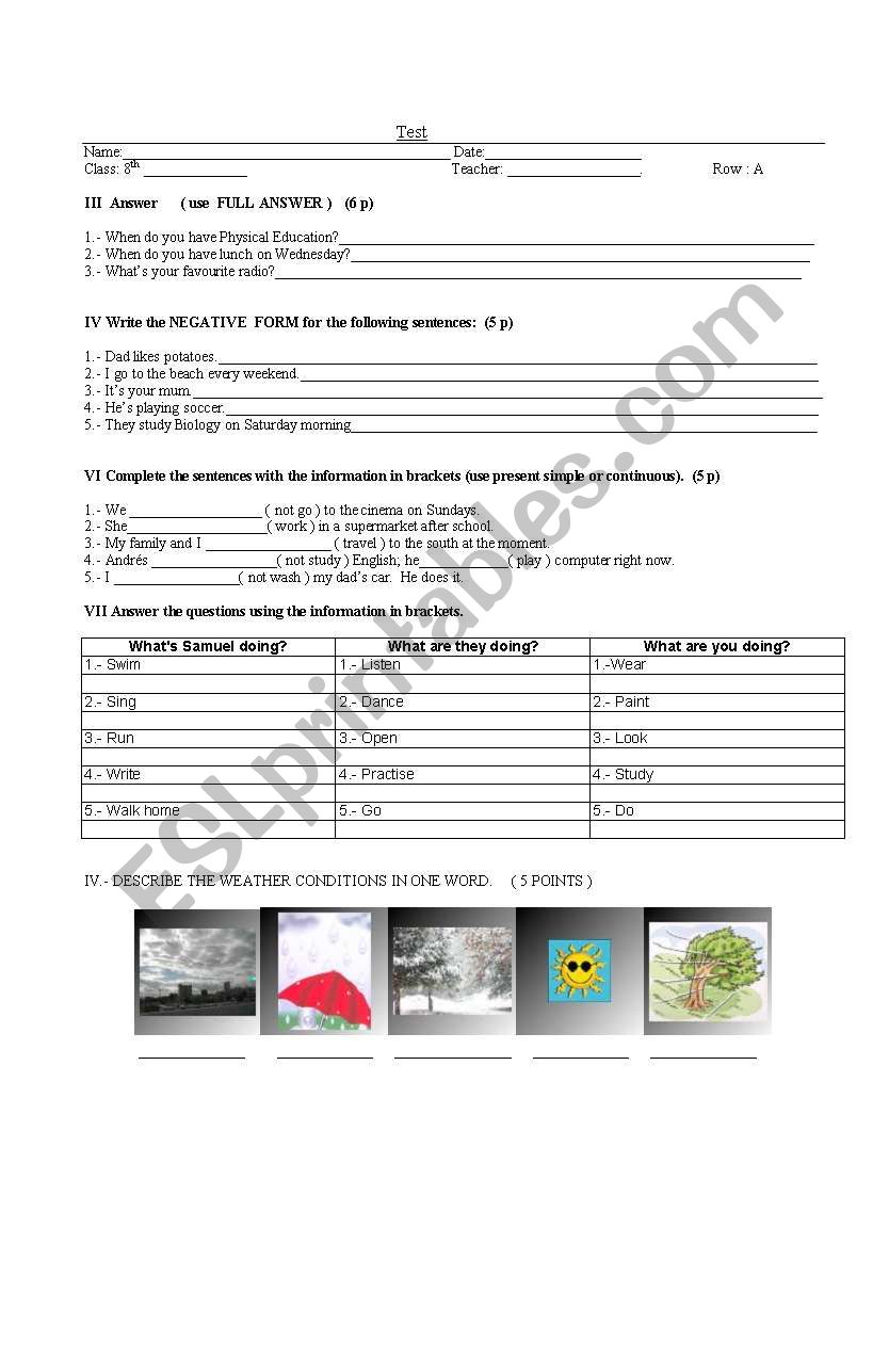 test worksheet