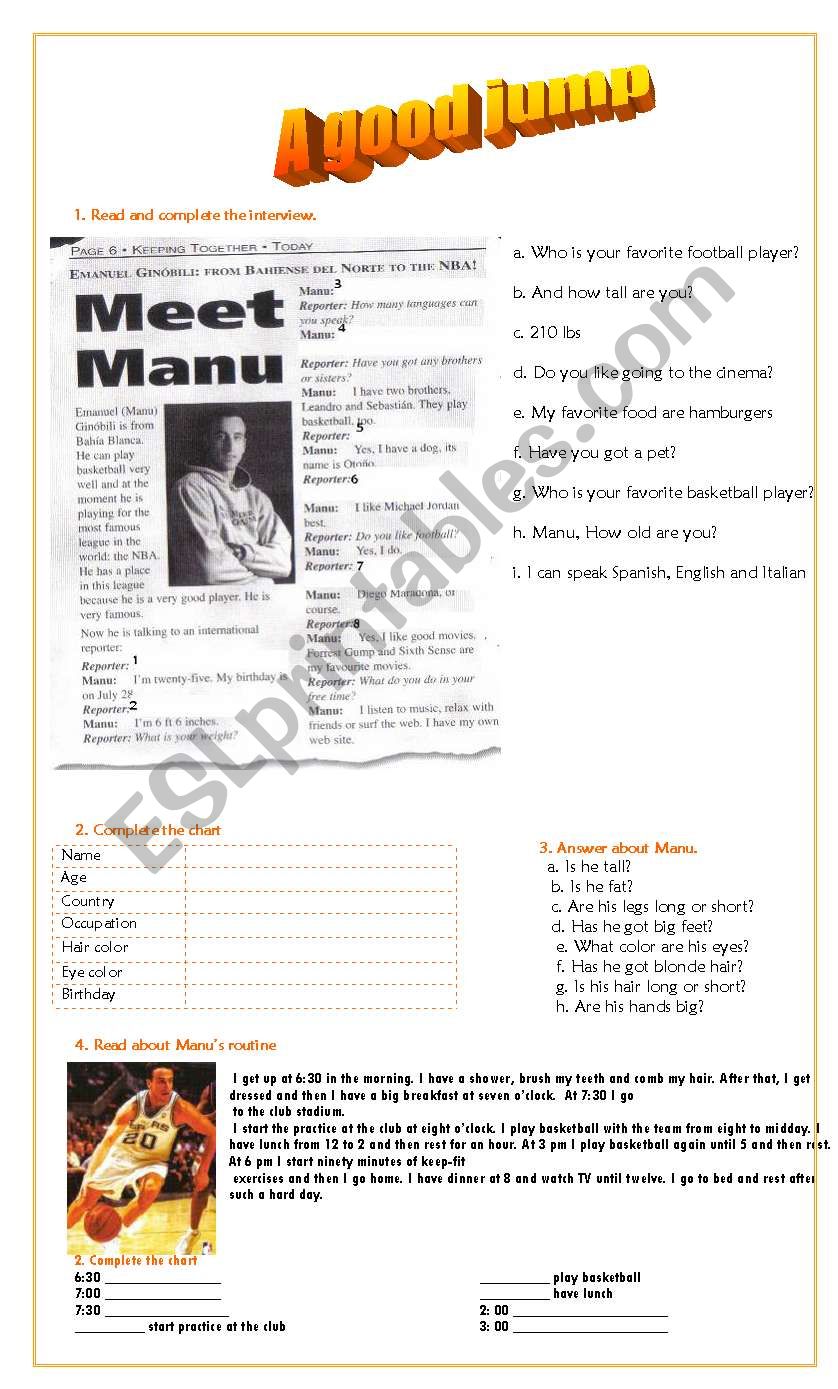 manu Ginobili. Present Simple worksheet