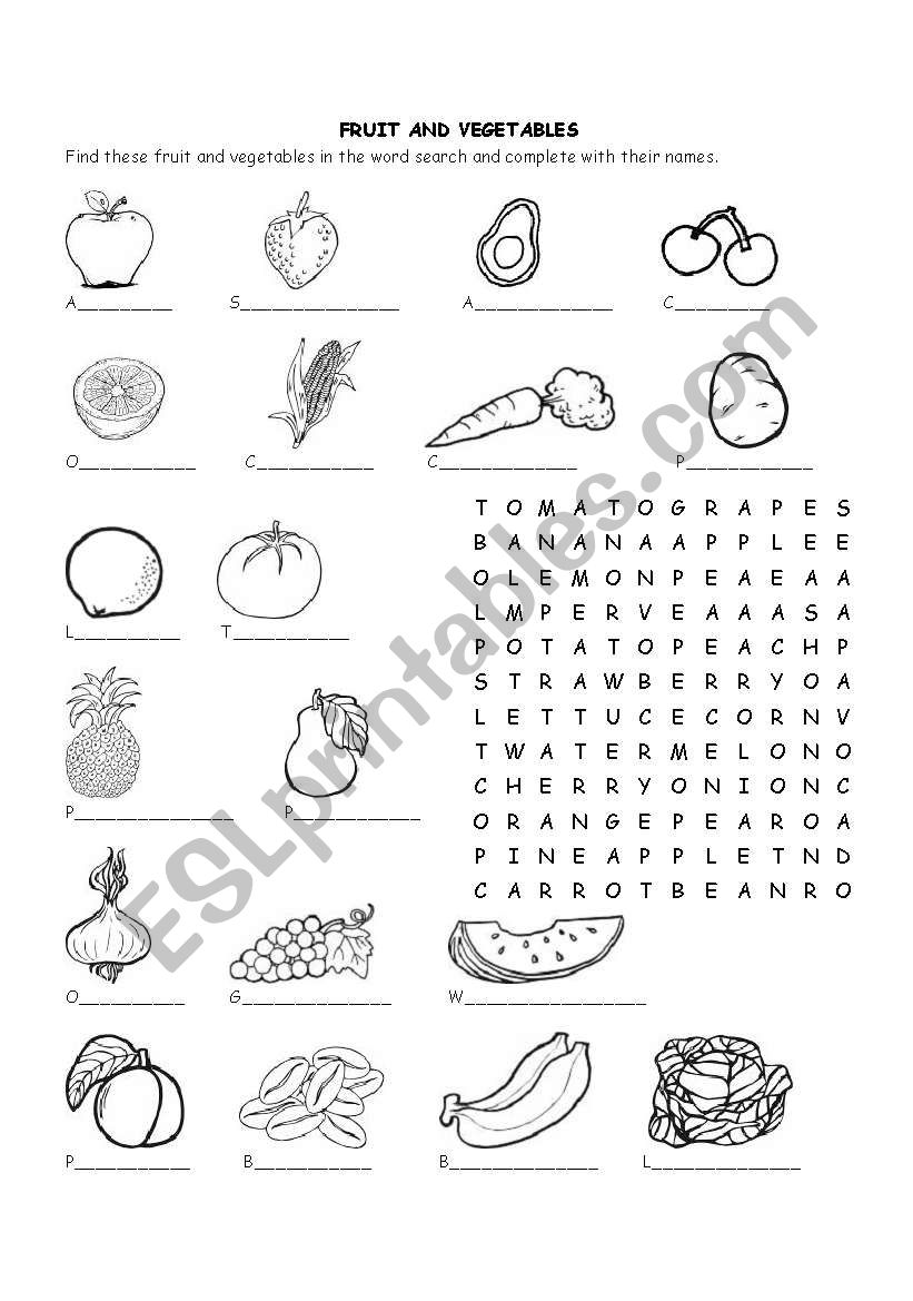 Fruit and vegetables worksheet