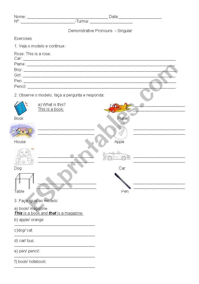 Demonstrative  worksheet