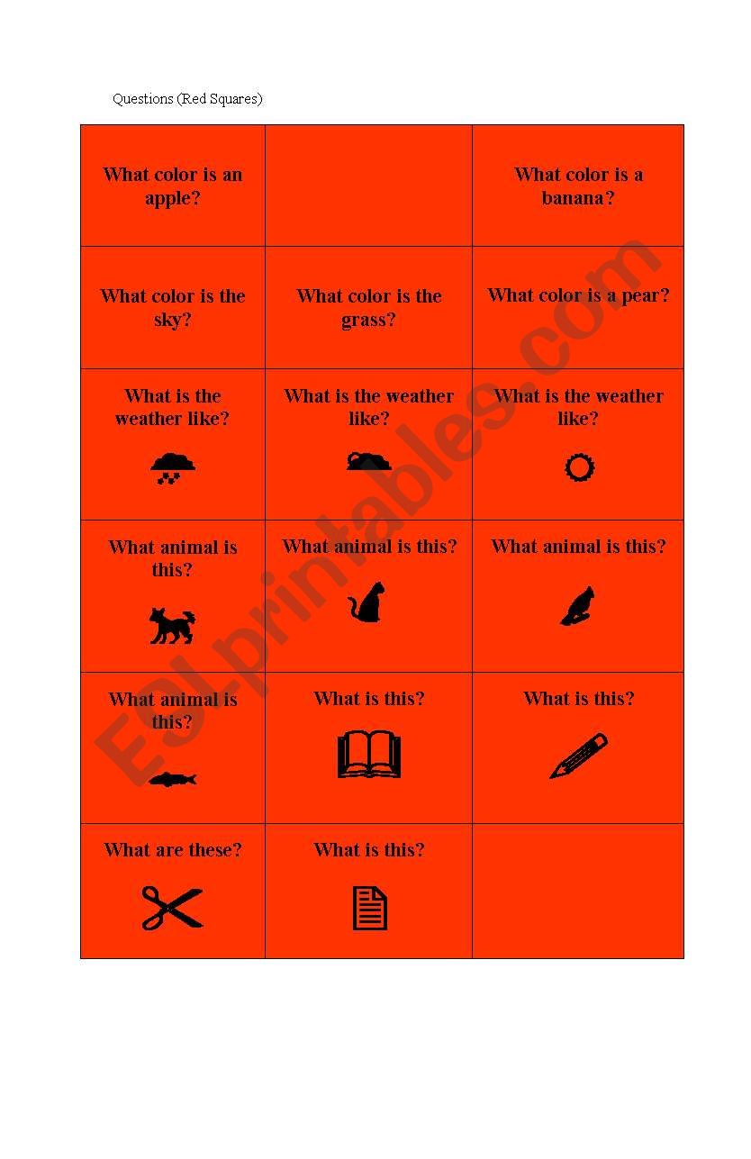 Game cards worksheet