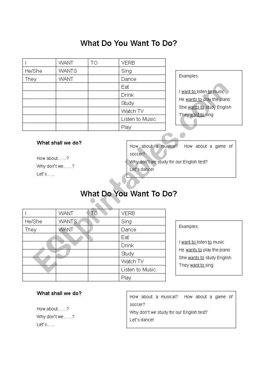 What do you want to do? worksheet