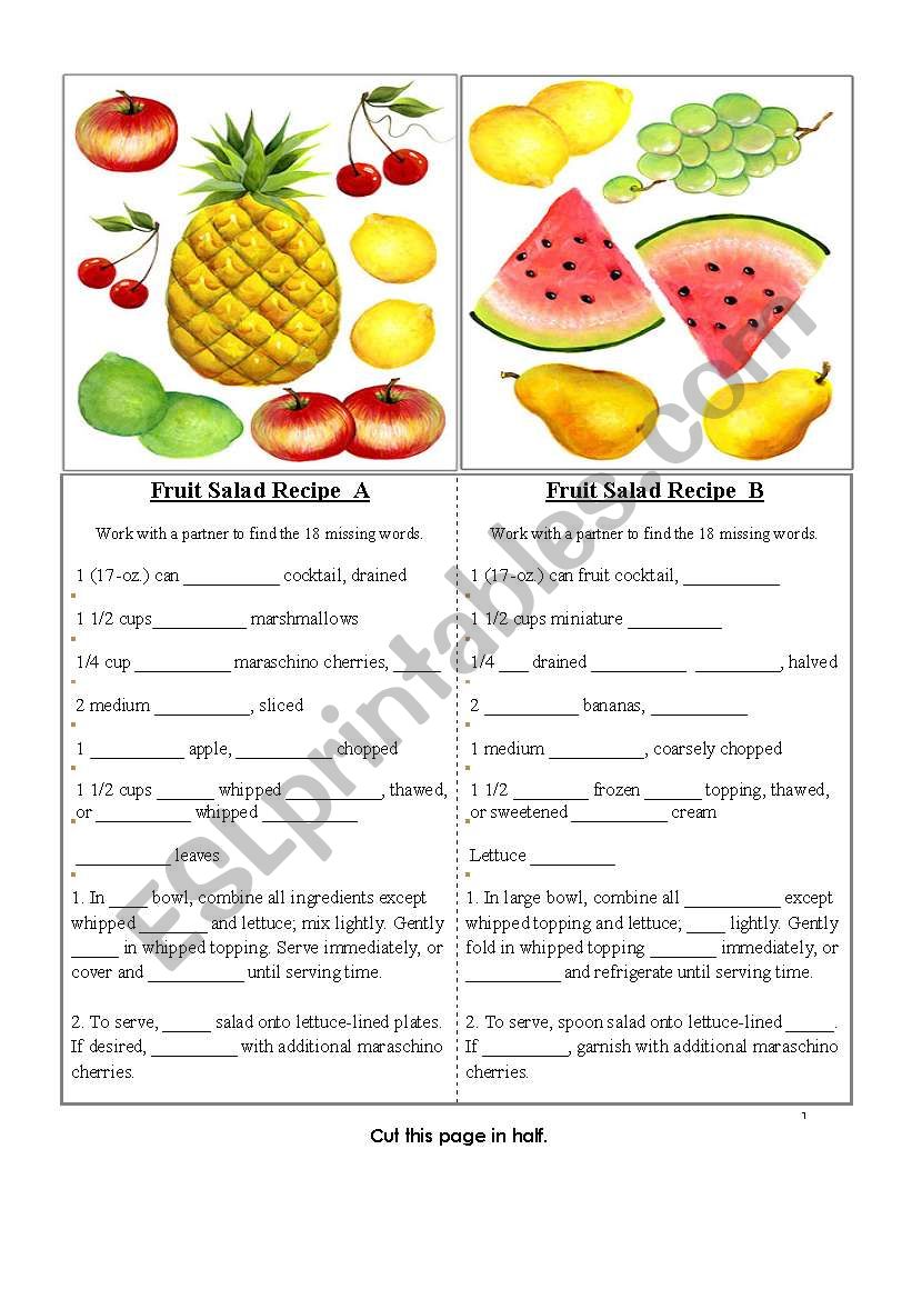 Fruit Salad Fill-in Activity with Lesson Plan Idea, Song and Bookmarks