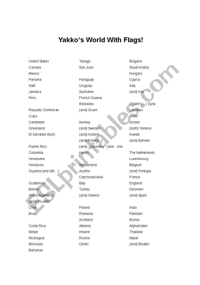 English worksheets Yakko´s World with Flags