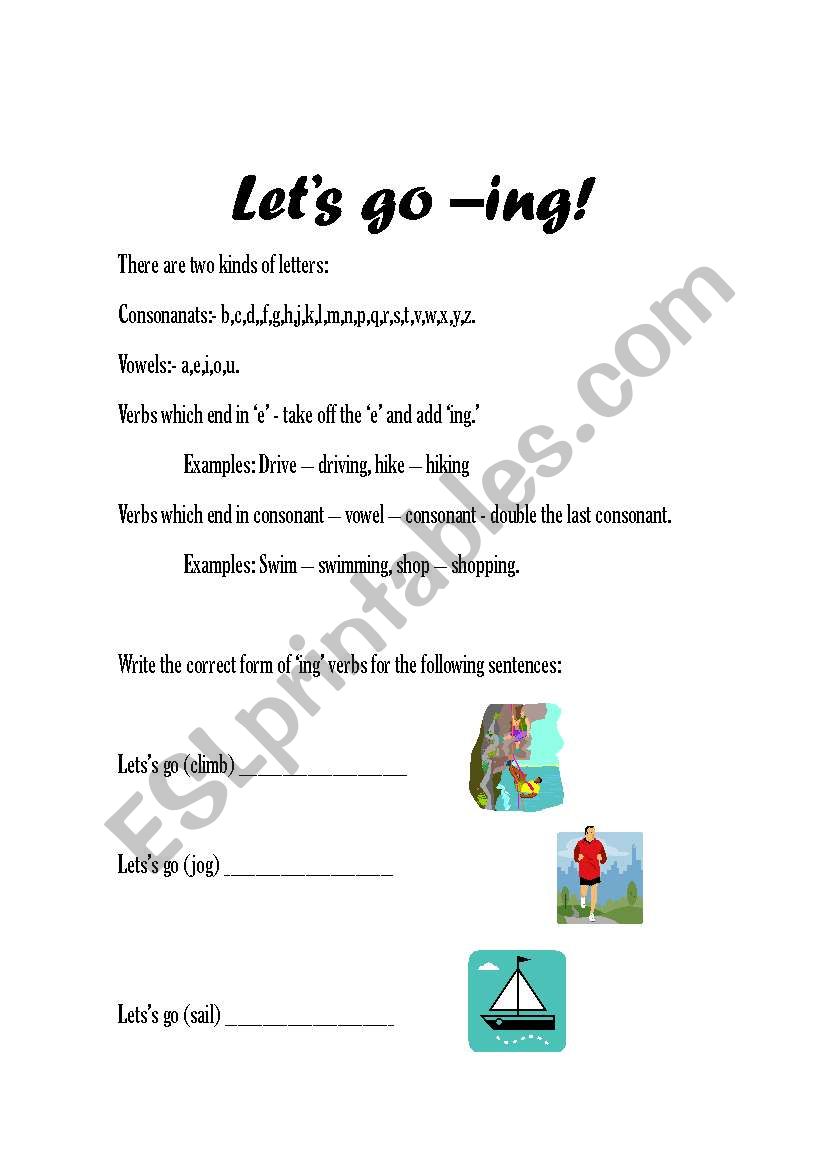 Lets go -ing! worksheet