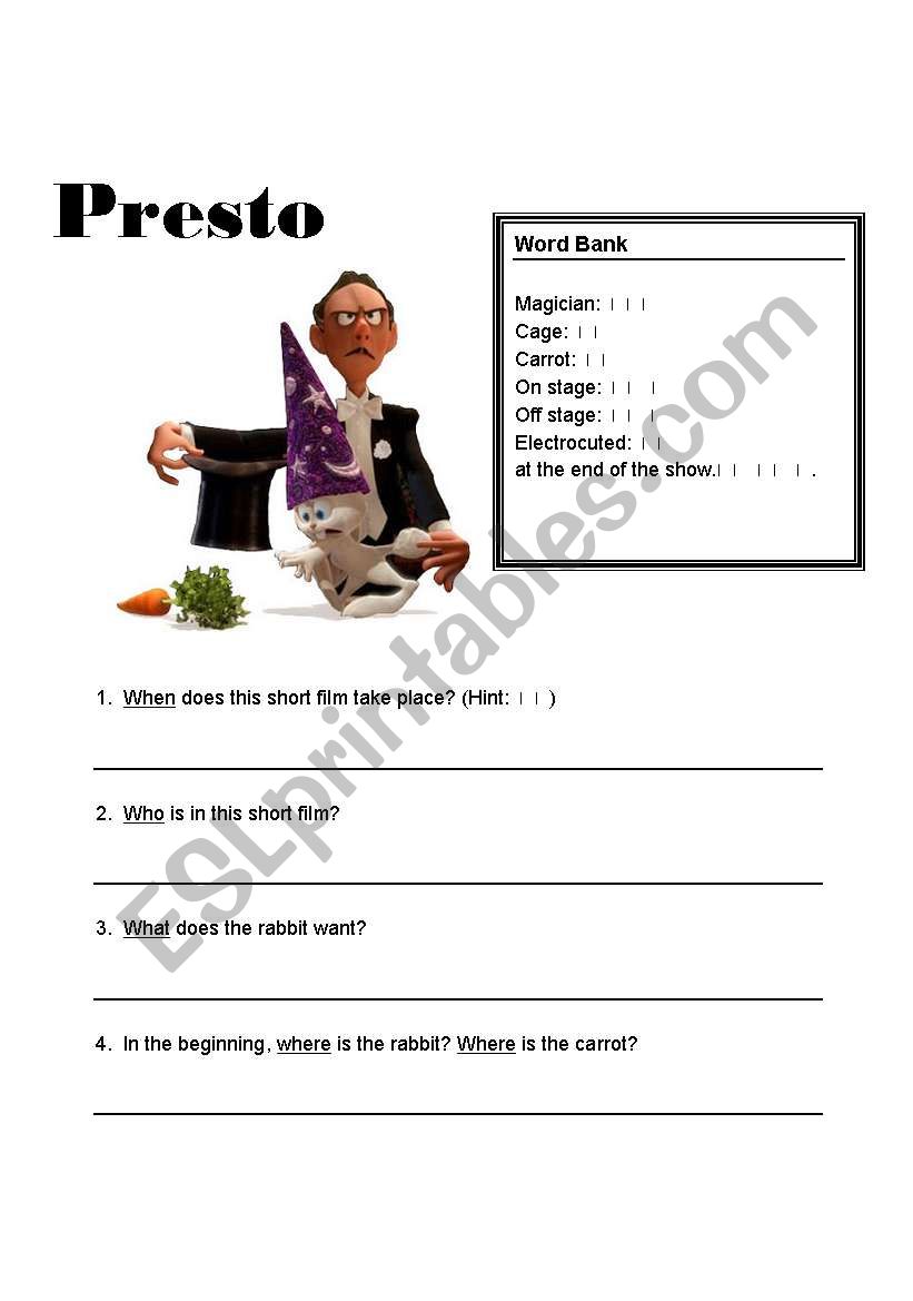 Presto worksheet