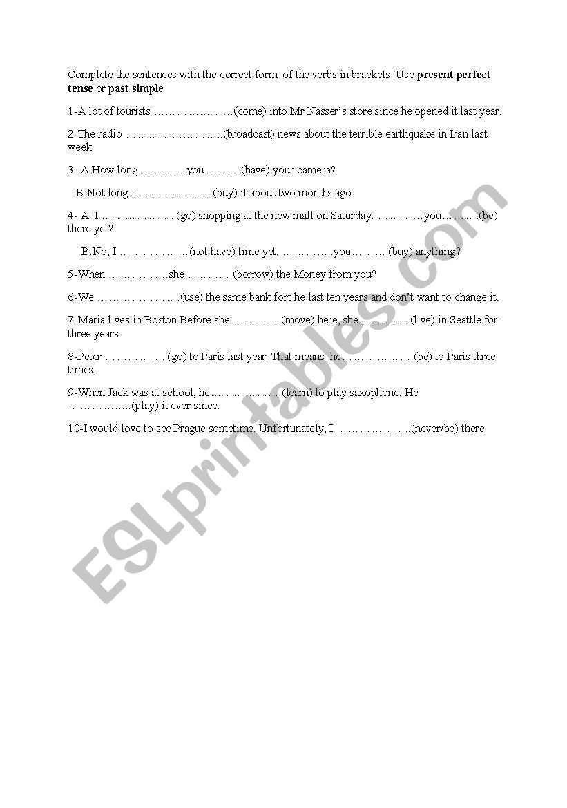 exam worksheet